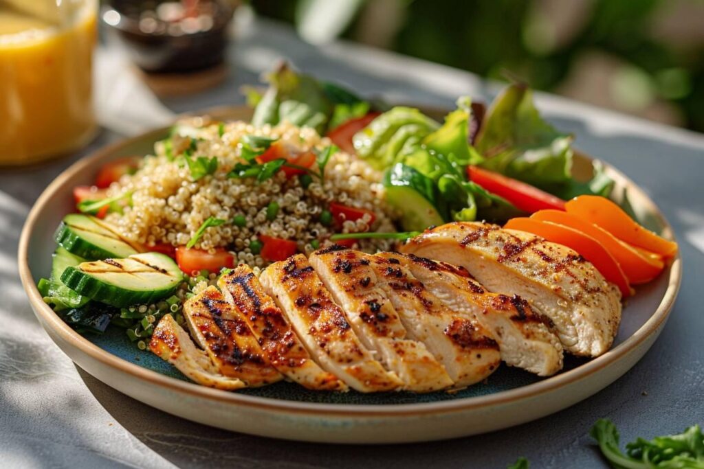 Les meilleurs aliments sans gluten pour les personnes intolérantes au gluten - assiette colorée poulet quinoa