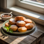 Beignets cuits présenté dans une belle assiette avec feuille de menthe